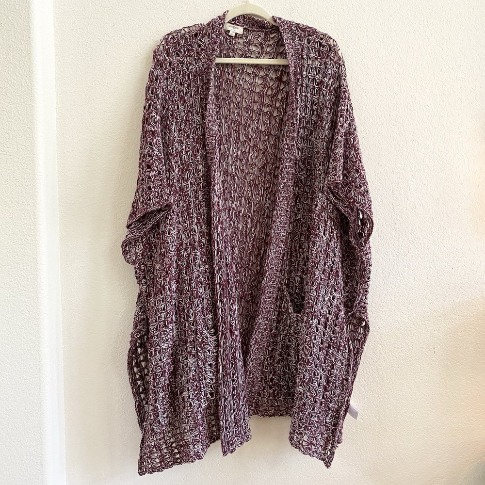 Umgee Womens Open Front Crochet Cardigan  Sweater Oversized Long Sleeves Red S/M